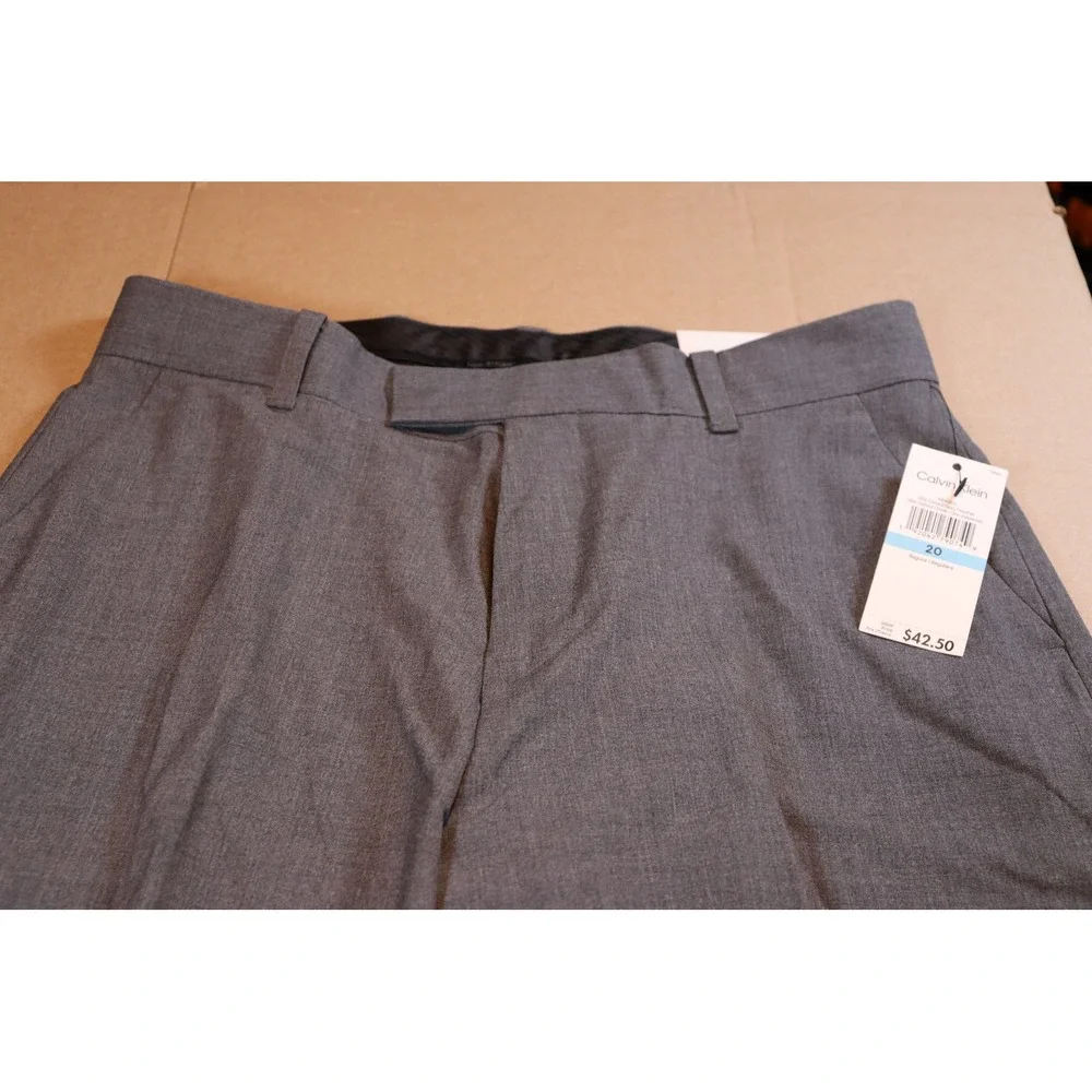 Calvin Klein Boys Slim Fit Flat Front Stretch Dress‎ Pants Grey Heather Size 20